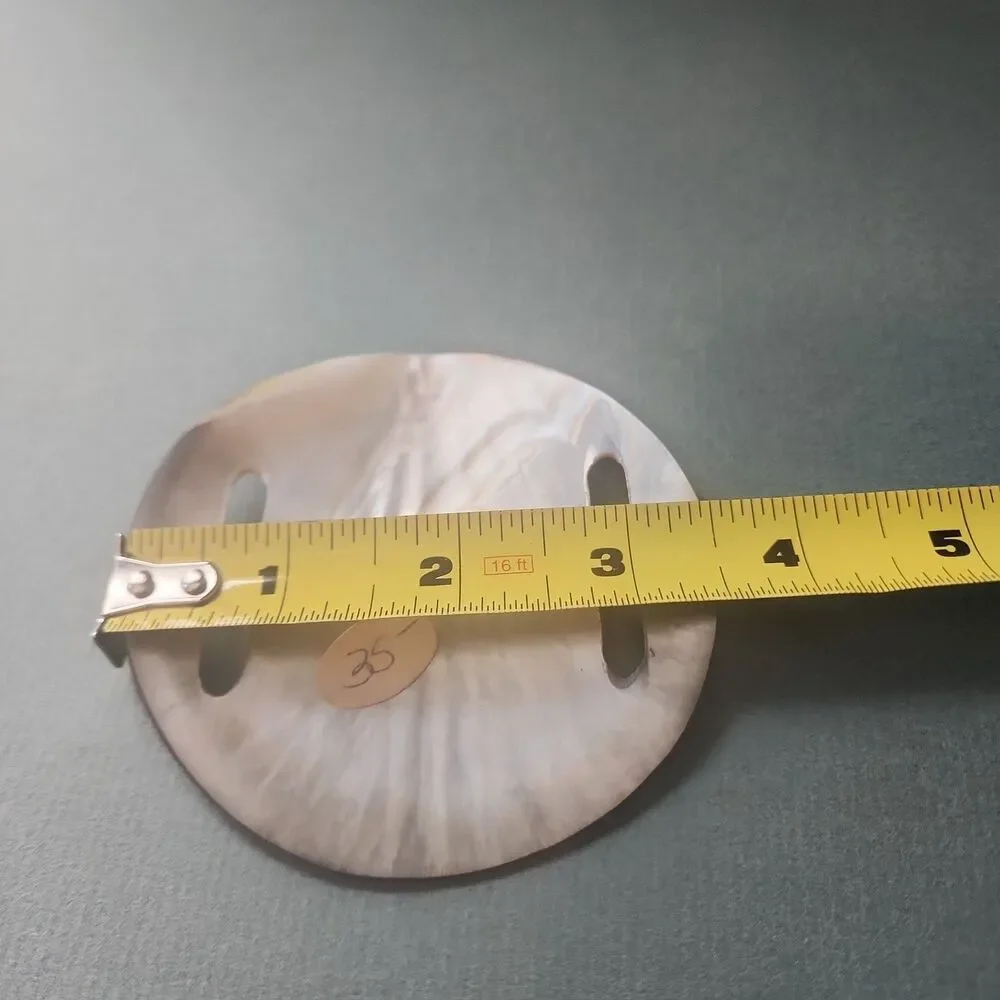 NOS 1970s Vintage Mother of Pearl Shell Belt Slide Pareo Buckle Boho Chic